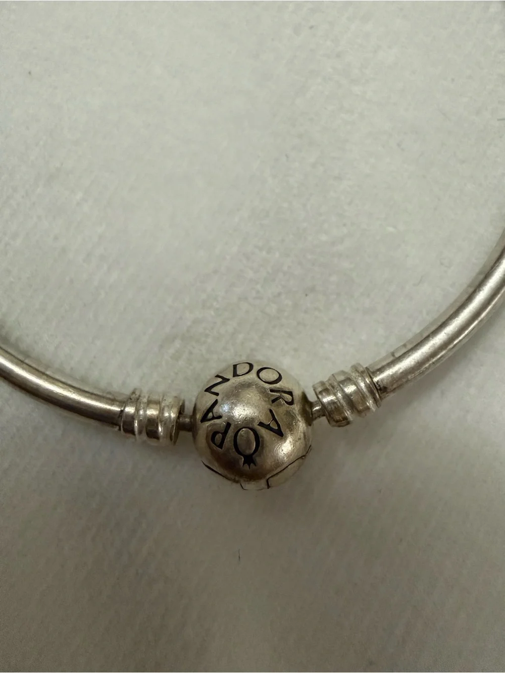Pandora Sterling Silver Bangle Bracelet with Logo Bead